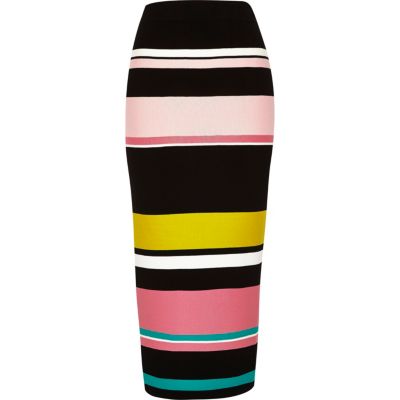 Black stripe knitted tube skirt